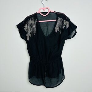 Guess Black Sheer Blouse with Silver Details Size Small